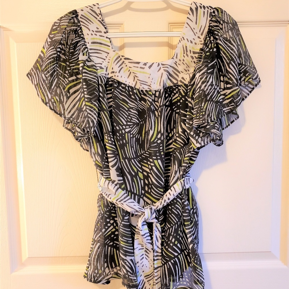 Worthington Blouse - Small - Black, White, Green